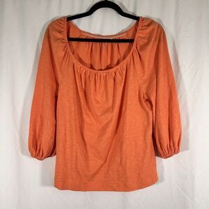 Boden Blouse Women's Small Orange Off the Shoulder 3/4 Baloon Sleeve Cotton
